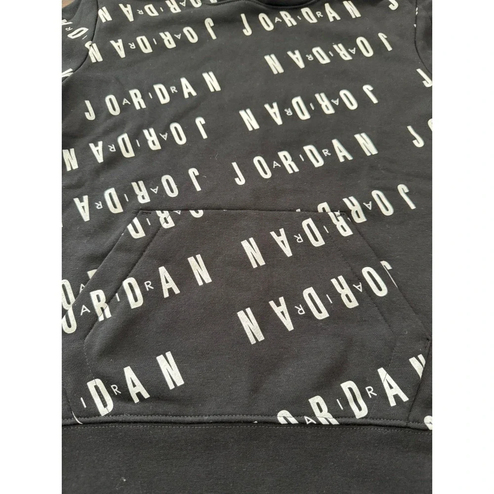 Jordan Boys All Over Print Pullover Hoodie Black White 95C184-023 Size M 10-12Y